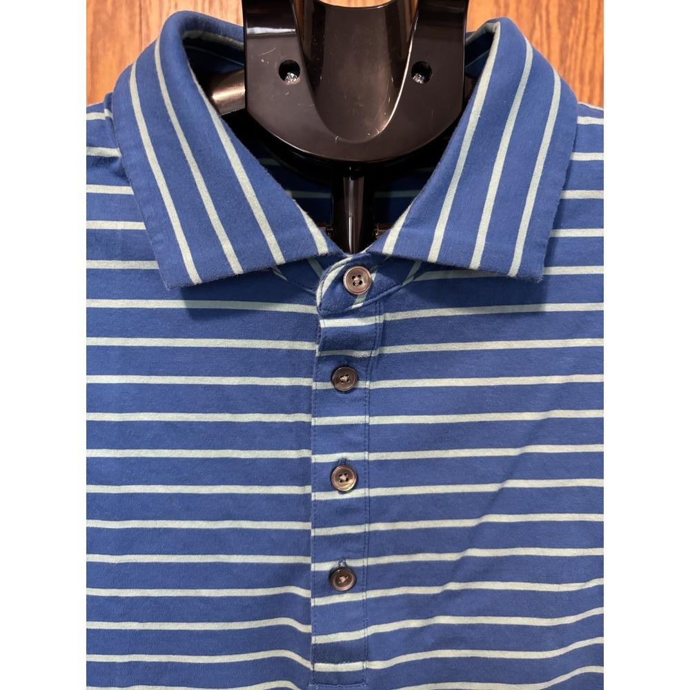 FootJoy 1857 Golf Polo Shirt Large Blue Stripe Short Sleeve Pima Cotton/ Spandex